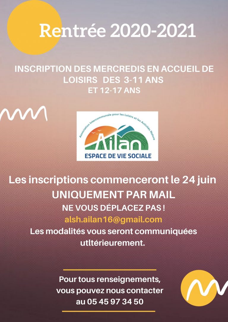 Information pour les inscriptions des mercredis en ALSH pour la rentrée 2020-2021