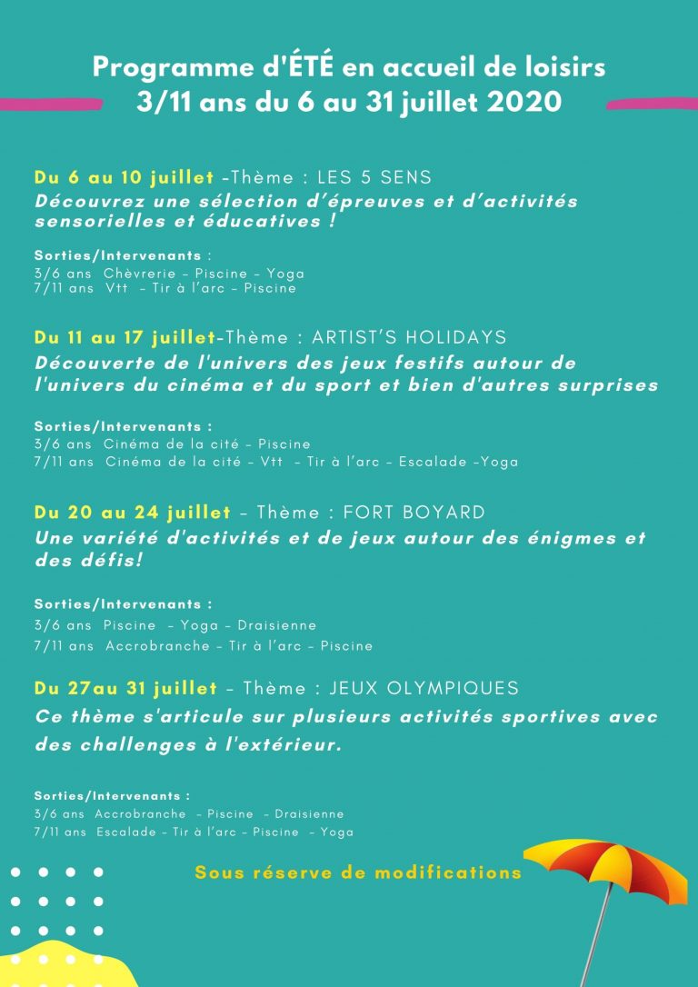 Programme d’animation en accueil de loisirs pour le mois de juillet