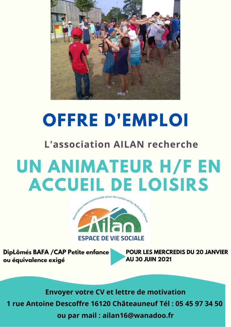 AILAN recherche un animateur H/F pour les mercredis en accueil de loisirs