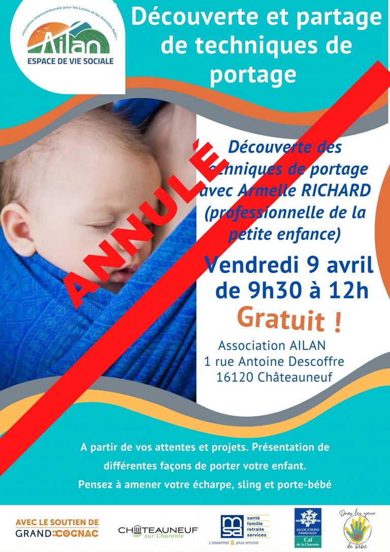 Atelier portage de ce vendredi 9 avril annulé