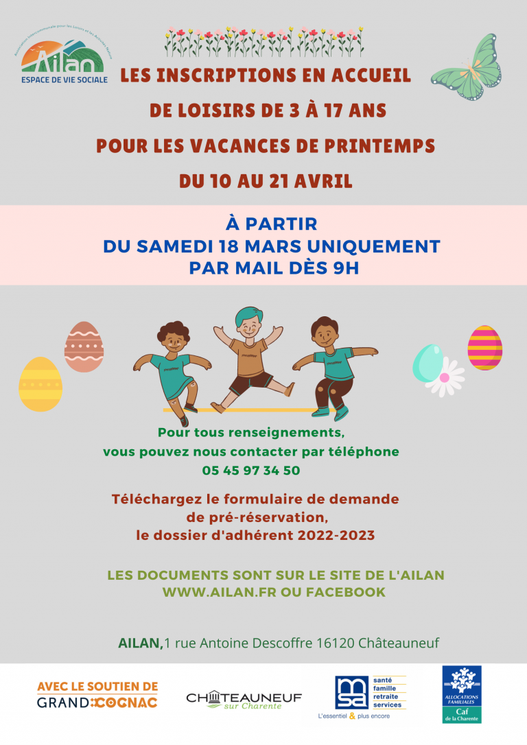 INSCRIPTION ACCUEIL DE LOISIRS POUR LES VACANCES D&rsquo;AVRIL 2023