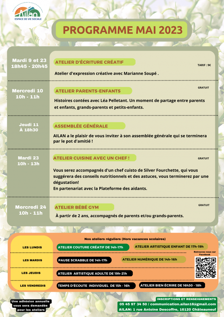 Découvrez le programme d&rsquo;AILAN du mois de mai 2023