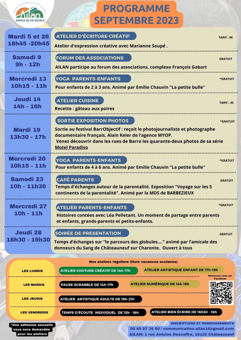 PROGRAMME D&rsquo;AILAN DU MOIS DE SEPTEMBRE 2023