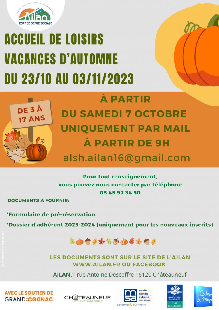 Inscription accueil de loisirs pour vacances d&rsquo;automne2023